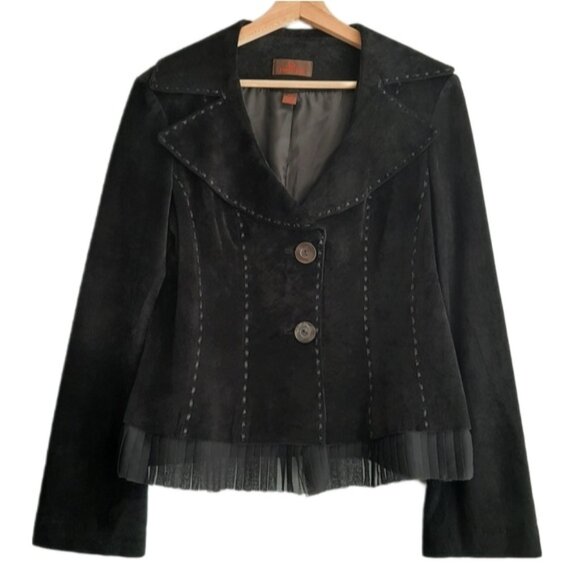 Danier Jackets & Blazers - DANIER Genuine Suede Leather Jacket Blazer Button Front Sheer Hem Black Sz M